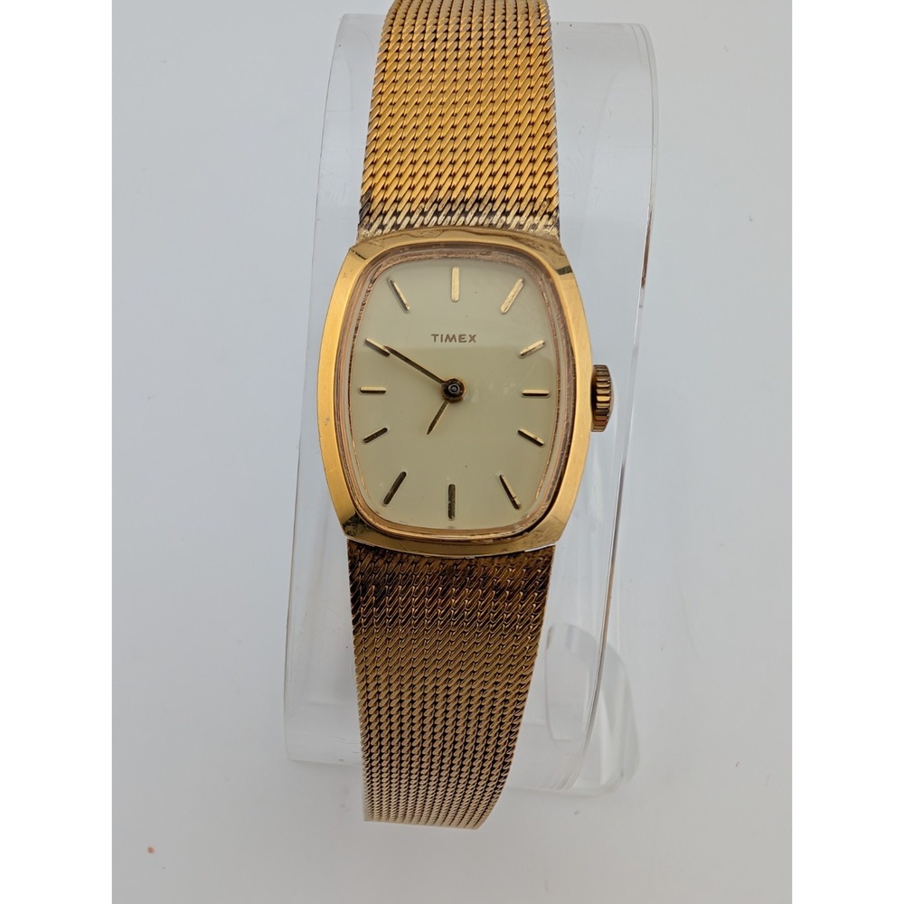 Vintage Timex Mechanical Watch Women 19mm Case Mesh Metal Band- Working